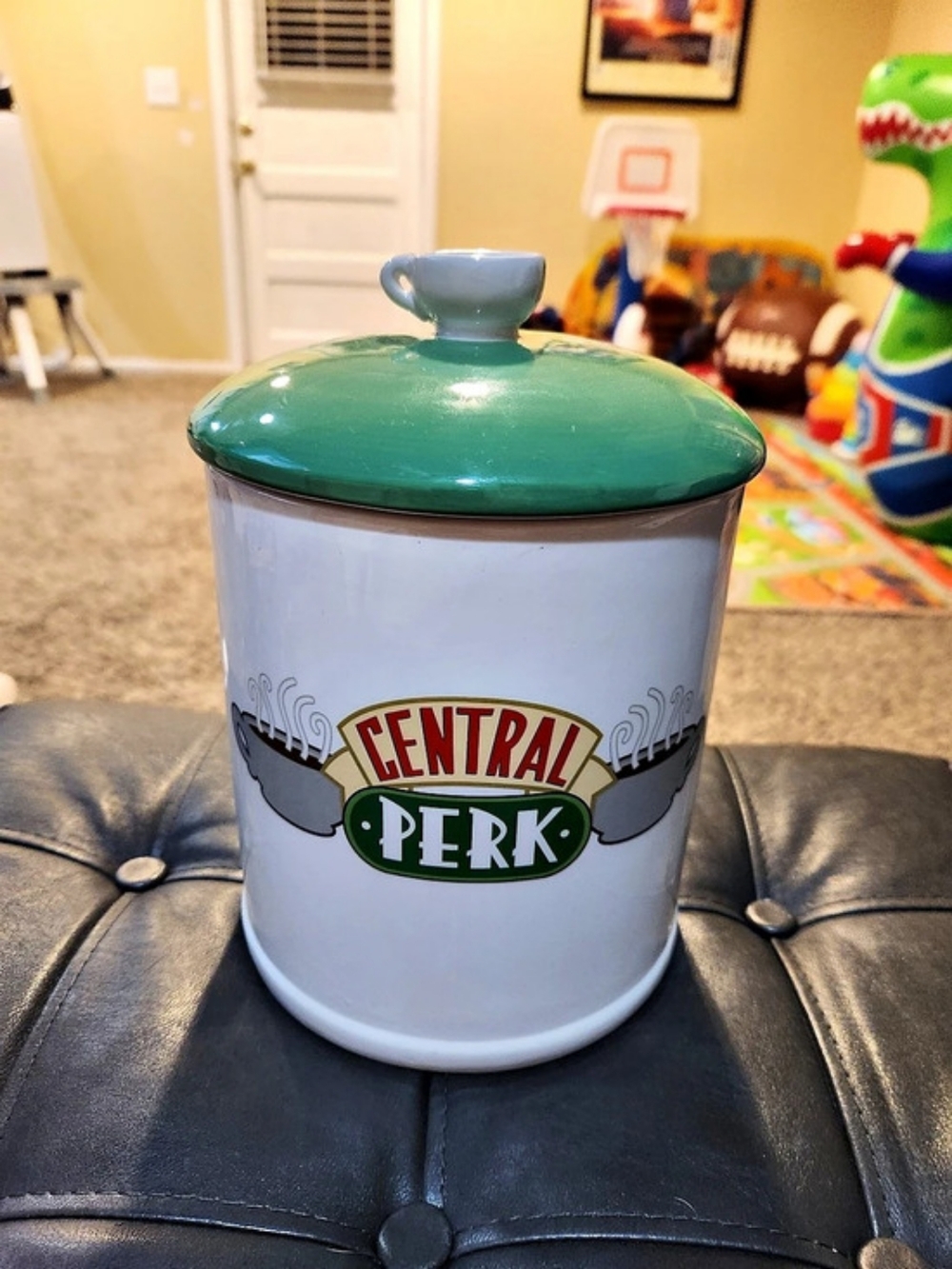 Silver Buffalo FRIENDS Central Perk canister in White & Green Cookie Jar